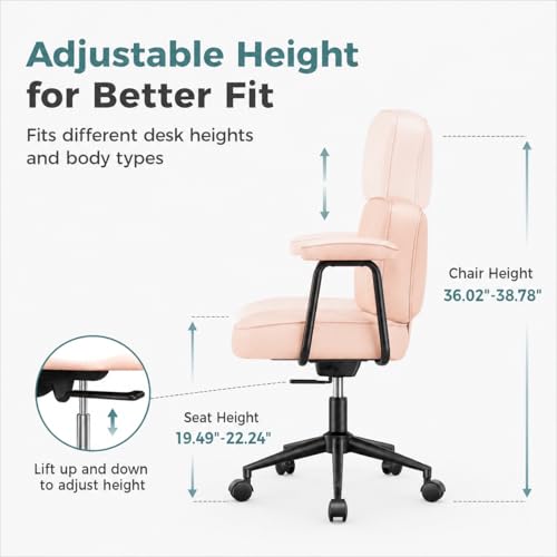 Ergonomic Home Office Desk Chair, PU Leather Computer Chair with Lumbar Support, Adjustable Height, 360° Swivel Rolling Wheels, Executive Task Chair for Office, Gaming, Meeting Room, Pink - color: Pink-standard Mid Back