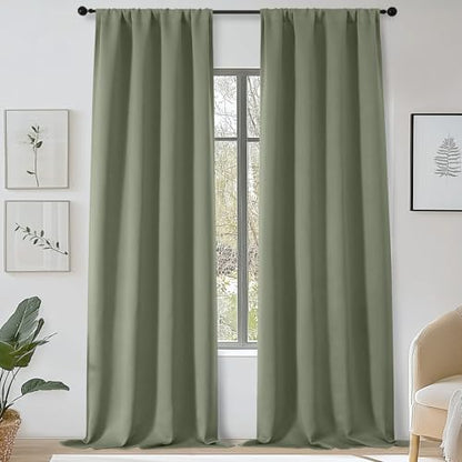 Sally Sage Green Blackout Curtains 96 Inches Long 2 Panels Set for Bedroom Living Room, Solid Room Darkening Thermal Insulated Energy Saving Window Treatments Drapes, W40 x L96 Inch, Sage Green - color: Sage Green, size: 40"W x 96"L (Pack of 2)