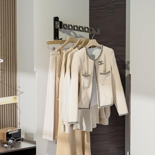 Wall Mount Coat Hanger Holder Black Clothes Drying Organizer Rack Garment Hooks Aluminium Retractable Folding Indoor Wall Mounted Hanger Space Saver for Laundry Room Bedroom Black 2 Pack with 8 Hooks - color: Black 2racks with Hooks