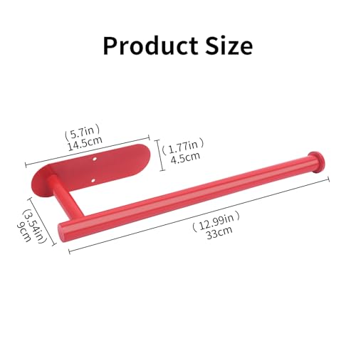YeeBeny Pink Paper Towel Holder Self Adhesive Drilling for Kitchen Red | Paper Towel Holder As Wall Mount Tissue Rack Dual Install For Under Cabinet Saves Kitchen Counter Space - color: Red