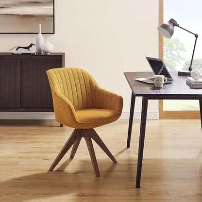 Swivel Desk Chair for Home Office, Fabric, Yellow | No Wheels, Oka Wood Legs, Mid Century Modern, Upholstered, 360° Swivel, Accent Chair, Living Room, Bedroom - color: Yellow, size: Fabric