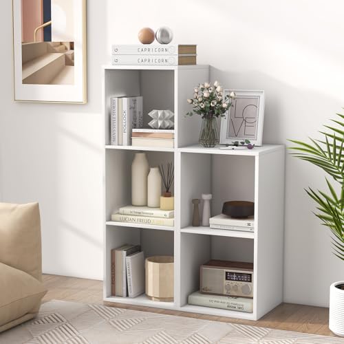 GIANTEX 2-Cube Bookcase, White Cubby Bookshelf w/Back Guardrail & Anti-Tipping Kits, 3-Tier Freestanding Storage Organizer with Shelves, Open Back Display Rack for Living Room, Bedroom - color: White, size: 2-Cube