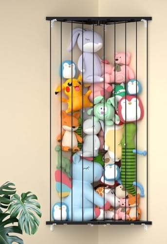 Stuffed Animal Storage Shelf Organizer(Patented) - Corner Stuffed Animal Holder Length Adjustable - Wall Plush Storage for Nursery Playroom Bedroom Kids Room (Space Black, Extra Large) - color: Space Black, size: X-Large