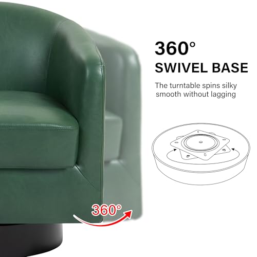 Swivel Barrel Accent Chair, Comfy Reading Armchair, Green, Set of 1 | Club Chairs for Adults, Low-Back Design, Modern Round Style, Solid Wood Frame & Metal Swivel Base, For Living Room & Bedroom - color: Green