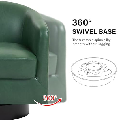 Swivel Barrel Accent Chair, Comfy Reading Armchair, Green, Set of 1 | Club Chairs for Adults, Low-Back Design, Modern Round Style, Solid Wood Frame & Metal Swivel Base, For Living Room & Bedroom - color: Green