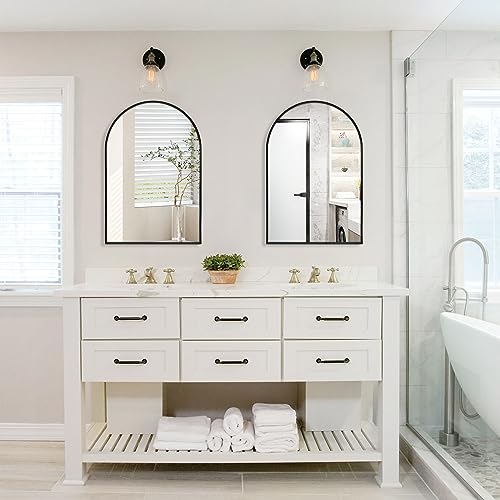 Black Arched Mirror 22x30in, Metal Framed Bathroom Vanity Wall | Tempered Glass, Shatter Proof, Living Room Bedroom Entryway, Modern Elegant Design - color: Black, size: 30"L x 22"W, style: Arched