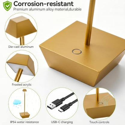 Rechargeable Table Lamps Battery Operated Lamp for Bedroom - color: T1005-Gold, size: 1pack