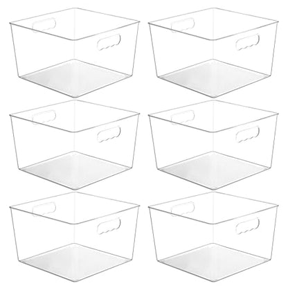 Vtopmart 6 Pack Extra Large Clear Storage Bins, 11x11 Cube Organizer | Acrylic Cube Storage Bins, Plastic Containers with Handle for Pantry, Kitchen, Closet, Laundry Room, Bathroom, Under Sink - size: Without Lid