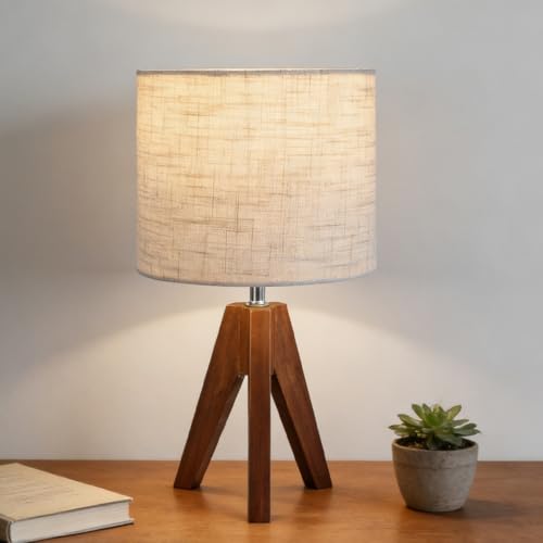 Tripod Table Lamp, Small Bedside Night Stand Lamp with 3 Colors, Decorative Lamp for Bedroom, Nursery, Living Room (Bulb Included) (Espresso Wood) - color: Espresso Wood