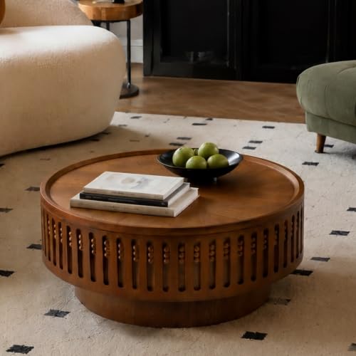 31.3" Round Coffee Table with Hidden Storage, Center Table | Mid-Century Modern Center Table Tea Table, Boho Accent Table with Flip-Top Storage Function for Living Room,Bedroom, Walnut - color: A-31.3" Round Coffee Table