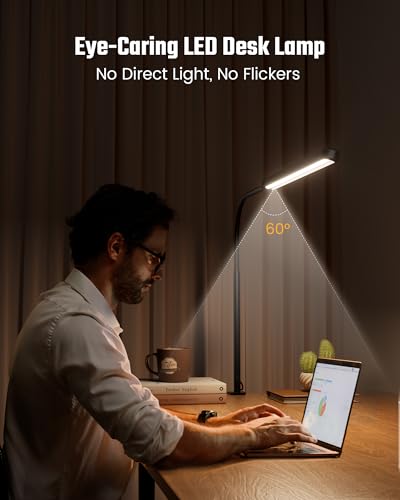 SUPERDANNY Eye-Caring LED Desk Lamp Work Lamp Office Lamp with Side Clamp (Pack of 2) - color: Black, size: Clamp Mount (Pack of 2)