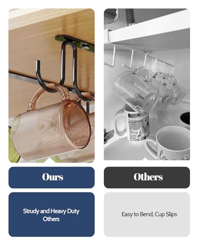 Luckinow Mug Hooks Under Cabinet 3 Pack, Metal Cup Hooks for Hanging Under Shelf, Mug Organizer Rack with 12 Hooks for Displaying Mugs, Coffee Cups and Kitchen Utensils, Black - color: Black