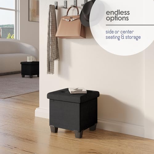 Storage Ottoman Cube with Small Bin, 15-in Square Ottoman with Storage for Living Room and Bedroom, Small Ottomans Foot Rest, Fabric Foot Stools Ottomans Max 330lbs, Black - color: 04 - Black