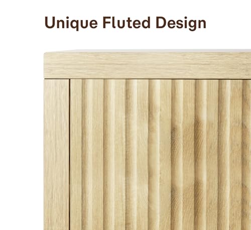 ZYBT Fluted Sideboard Buffet Cabinet with Storage, Modern Credenza Buffet Sideboards Bar Cabinet Console Table with Adjustable Shelves Slide Door for Living Room Hallway Kitchen Entryway (Oak) - style: 3Door Oak