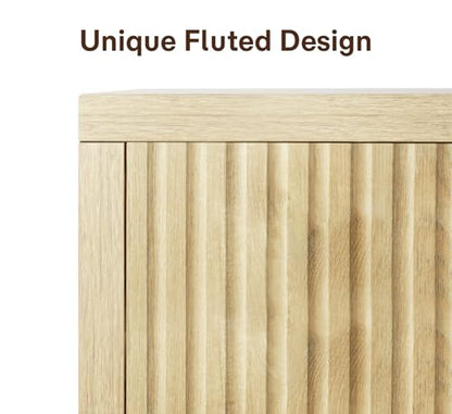 ZYBT Fluted Sideboard Buffet Cabinet with Storage, Modern Credenza Buffet Sideboards Bar Cabinet Console Table with Adjustable Shelves Slide Door for Living Room Hallway Kitchen Entryway (Oak) - style: 3Door Oak