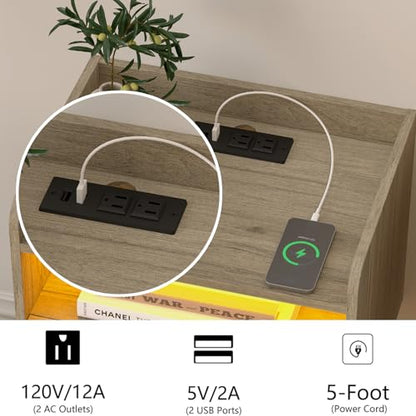 Veegle White Floating Nightstand with Charging Station and LED Lights (Grey) - color: Grey