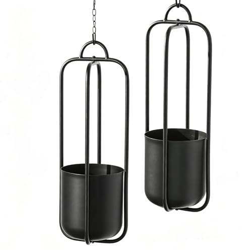 Hanging Planters for Indoor Plants Black Modern Hanging Pots for Plants 5.5 Inch,Metal Hanging Baskets Window Plant Hanger Ceiling Hanging Flower Pots with Chain for Wall Decor