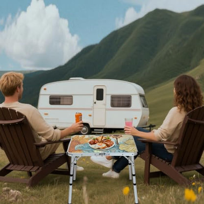 Small Folding Camping Table, 2ft Portable Picnic Table Aluminum 24" x 16", 3 Adjustable Heights Lightweight Dining Table for RV, Picnic, Beach (Sunflower) - color: Sunflower