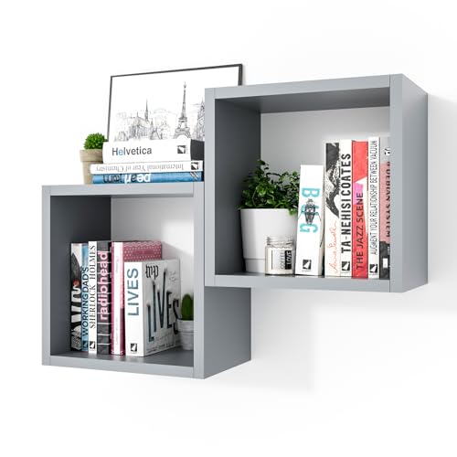 Cube Floating Shelves Set2, Display Shelves Wall Mount 7.75" D x 12.5" W x 12.5" H, (Gray, Square 2 Cubes) - color: Grey, size: Square-Set2