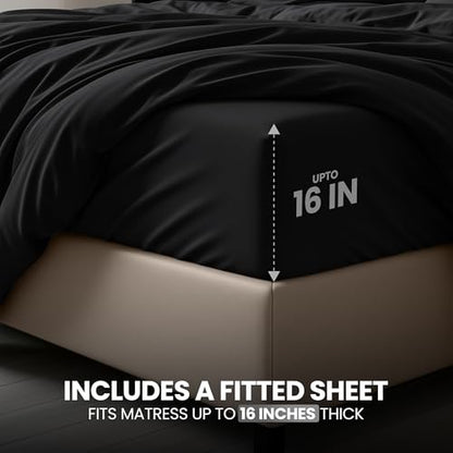 Utopia Bedding Duvet Cover Full with Fitted Sheet (54x75) - 2 Pillow Case (20x30) - All Season Luxury Bed in a Bag with Zippered Duvet Cover - No Comforter (Black) - color: Black, size: Full - Duvet Cover with Fitted Sheet