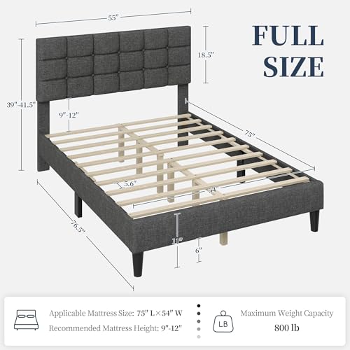 Yaheetech Full Size Upholstered Tufted Bed Frame with Headboard, Dark Gray | Sturdy engineered wood frame with linen fabric upholstery features a soft tufted headboard for easy assembly and support - color: Dark Gray, size: Full