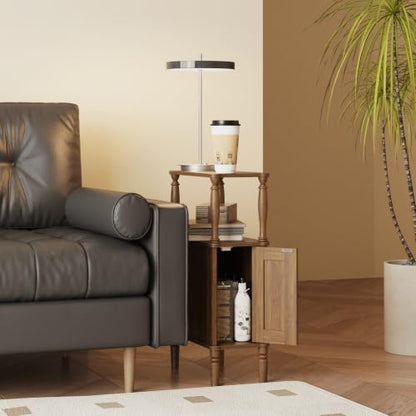 Veegle Narrow Nightstand,Skinny End Side Table (Walnut Brown) | Mid-Century Modern Night stand with Storage,Bedside Table for Bedroom and Living Room - color: Walnut Brown-narrow