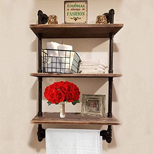 DR.IRON Industrial Pipe Shelving Rustic Bathroom Shelves with Towel Bar, 24" Pipe Shelf Wall Mounted, Farmhouse Bathroom Shelf Storage (3 tier-24) - size: 3-tier shelves