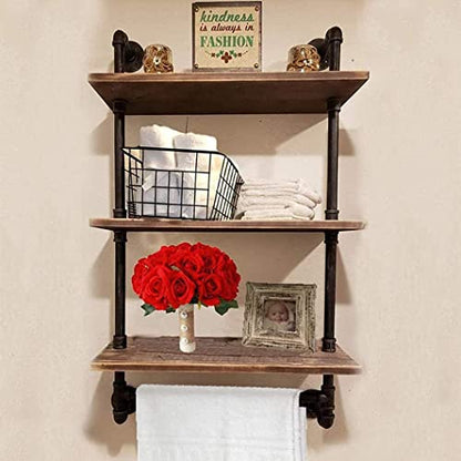 DR.IRON Industrial Pipe Shelving Rustic Bathroom Shelves with Towel Bar, 24" Pipe Shelf Wall Mounted, Farmhouse Bathroom Shelf Storage (3 tier-24) - size: 3-tier shelves