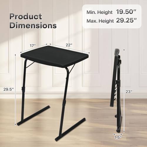 Athena Collection Adjustable TV Tray Table, Black | Small Folding Table, 6 Adjustable Height & 3 Level Tilting Tabletop Laptop Desk for Living Room Small Space on Couch Sofa Bed - color: Black
