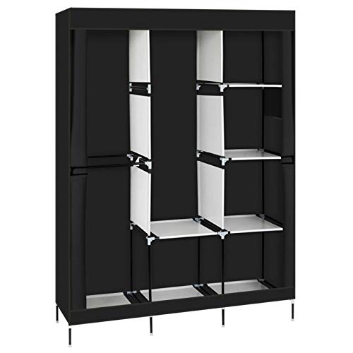 Portable Closet with Cover and Shelves 71" Freestanding Wardrobe Clothes Rack Storage Organizer Heavy Duty Steel Frame Garment Rack for Bedroom Dorm Apartment Black