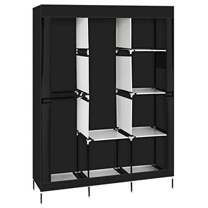 Portable Closet with Cover and Shelves 71" Freestanding Wardrobe Clothes Rack Storage Organizer Heavy Duty Steel Frame Garment Rack for Bedroom Dorm Apartment Black