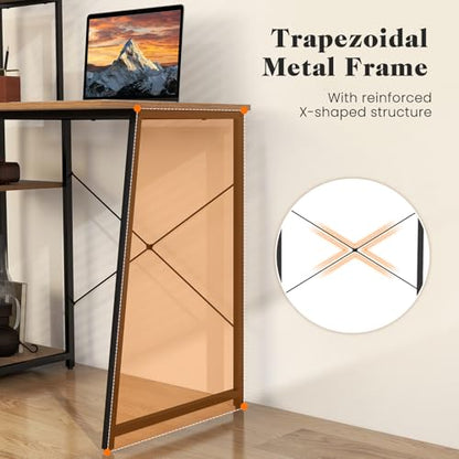 Tangkula Computer Desk with Shelves, Space Saving Home Office Desk with 3-Tier Ladder Shaped Storage Bookshelf, Modern Writing Study Desk with Metal Frame, Compact Computer Workstation (Natural) - color: Natural