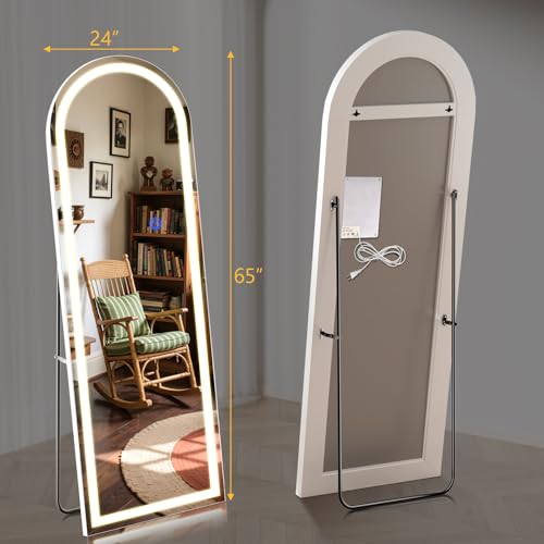 Arch Full Length Standing Mirror with LED Lights, 65"x24" Lighted Mirror with Dimming & 3 Color Lighting, Tall Mirror Full Body for Bedroom, Dressing Room - color: Arched, size: 65"L x 24"W