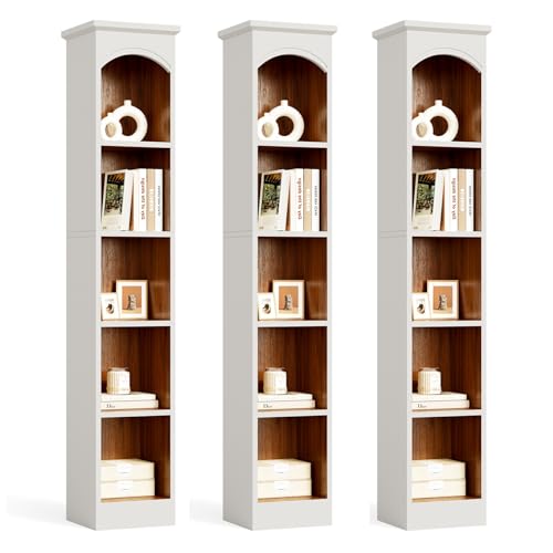 LITTLE TREE 70.9" Tall Bookshelf, 5-Tier Open Bookcase with Cubes, Bookshelves with Storage Space, Freestanding Narrow Bookcase for Home Office, White, 3 Pack - color: White, size: 3 Pack