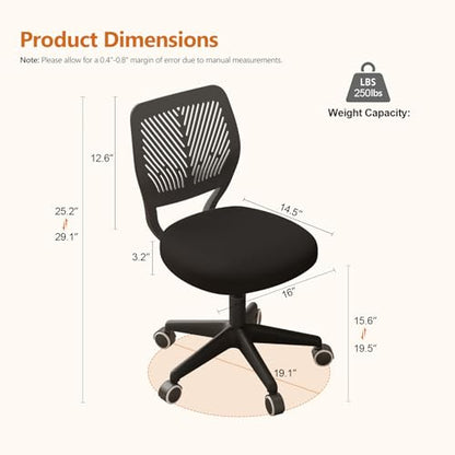 JPBSTO Armless Desk Chair, Height Adjustable Swivel Office Rolling Task Chairs with Soft Mesh Padded Cushion, Ergonomic Small Study Computer Chair for Girls Boys Teens (Black, 2PCS) - color: Black 2pcs