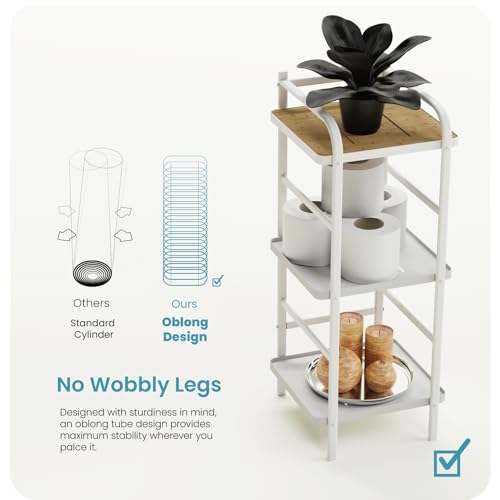 Home Zone Living Tall White Bookshelf with 3-Tier Open Display Shelves | Wide Steel Frame Design with Bamboo Accent Top Shelf - color: 3-tier Slim