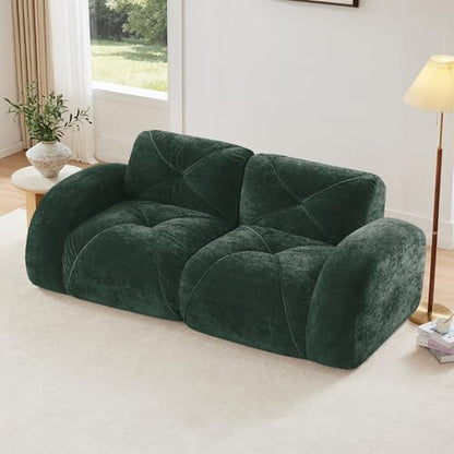 Green Loveseat Sectional Couches for Living Room, Velvet Fabric Boneless Couch in a Box, No Assembly Required Cloud Modular Sectional Sofa Love Seat, Foam Couch Compressed Sofa Set, Sofas para Sala - color: Green, size: 2 Seater