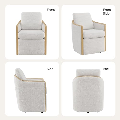 CHITA Upholstered Dining Chairs Set of 2 with Hidden Casters, Pearl | Fully Assembled Modern Dining Chair with Backrest & Wood Armrest, Chenille Barrel Chairs for Dining Room, Kitchen Chairs - color: Pearl, size: set of 2