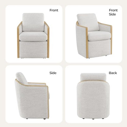 CHITA Upholstered Dining Chairs Set of 2 with Hidden Casters, Pearl | Fully Assembled Modern Dining Chair with Backrest & Wood Armrest, Chenille Barrel Chairs for Dining Room, Kitchen Chairs - color: Pearl, size: set of 2