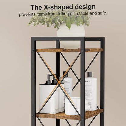Homhedy 6 Tier Small Bookshelf, Tall Narrow Bookcase, Metal Book Shelf | Industrial Style for Small Spaces, Home, Office, Living Room, Kitchen, Bedroom , 10.4" D x 13" W x 67.4" H, Rustic Brown - color: Rustic Brown, size: 10.4"D x 13"W x 67.4"H