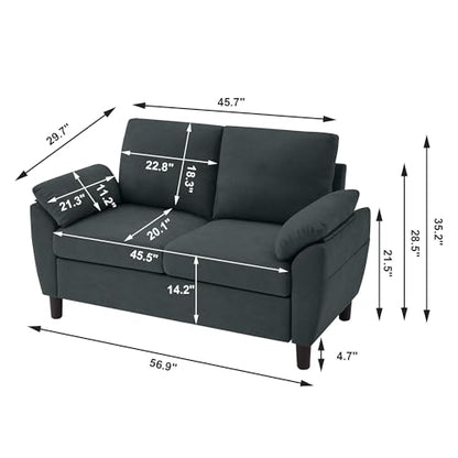 Small Loveseat Sofa, 57" Mid Century Modern Love Seat, 2 Seater Couches for Living Room, Bedroom, Small Spaces, Dark Grey - color: Dark Grey