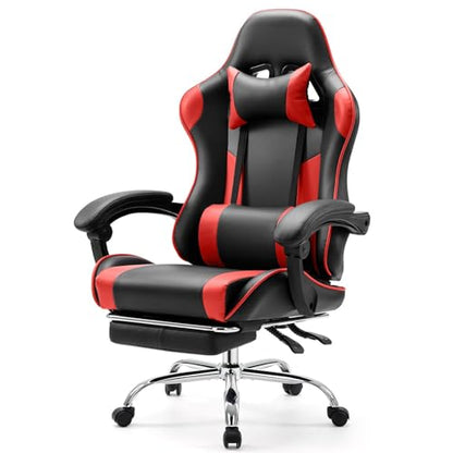 Sweetcrispy Gaming Chair, Ergonomic Computer Desk Chair, Lumbar Support | High Back PU Leather, Adjustable Headrest Footrest, Racing Video Office Home, Red - color: Pu Red