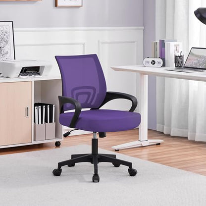 Yaheetech Mid Back Mesh Computer Office Desk Chair Adjustable Swivel, Purple - color: Purple