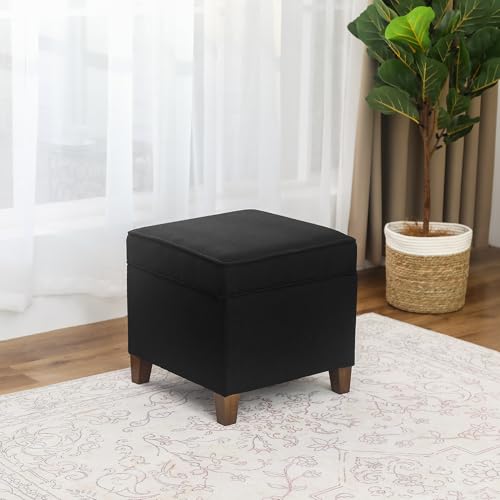 Lienen Ottoman with Storage, 17" Fabric Foot Stools Ottoman for Living Room, Upholstered Square Storage Ottomans Foot Rest, Bedroom Footstools and Ottomans with Hinged Lid, Black - color: Black