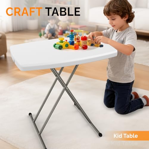 VINGLI Small Adjustable Folding Table, 13.8 in-28 in Height Personal Laptop TV Tray, HDPE Plastic Top with Steel Frame, 30 inch, White - color: White, size: 32"