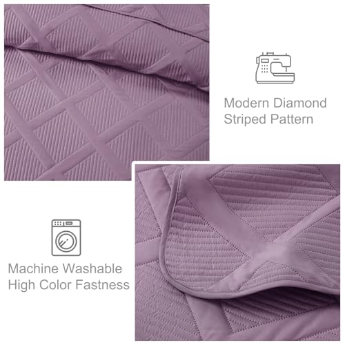 Exclusivo Mezcla Twin Size Quilt Set, Dusty Lavender | Soft Bedspreads with 1 Pillow Sham, Modern Striped Pattern, Lightweight Bedding Set Coverlets for All Seasons, 68x88 Inch - color: Dusty Lavender, size: Twin (68"x88")