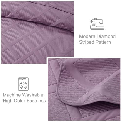 Exclusivo Mezcla Twin Size Quilt Set, Dusty Lavender | Soft Bedspreads with 1 Pillow Sham, Modern Striped Pattern, Lightweight Bedding Set Coverlets for All Seasons, 68x88 Inch - color: Dusty Lavender, size: Twin (68"x88")
