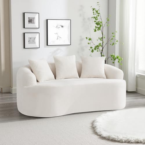 65" Boneless Loveseat Sofa Couch, Modern Comfy Curved Cloud Sofa, Chenille Deep Seat Love Seat Couches for Living Room, No Assembly, Beige - color: Beige, size: Loveseat Sofa