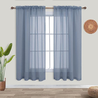 KOUFALL Nursery Curtains Baby Boys Room,Light Dusty Blue Sheer Classroom Curtains for Windows,63 Inch Length 2 Panel Set - color: Dusty Blue, size: 52"W x 63"L (Pack of 2)