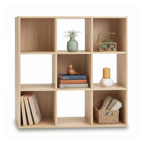 Signature Design by Ashley Piperton 9 Cube Storage Organizer Bookshelf, Tan | 9-compartment contemporary cubby shelf, Fits 10.5-inch storage cubes, Durable engineered wood for living room & home office - color: Tan, size: Nine Cube